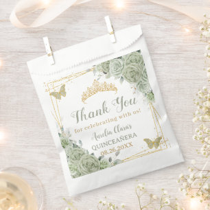 Budget Quinceañera Sage Green Floral Butterflies Favor Bag