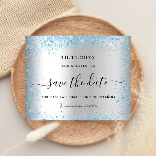 Budget Quinceanera silver blue save the date