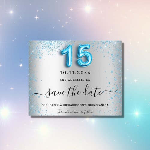 Budget Quinceanera silver blue save the date