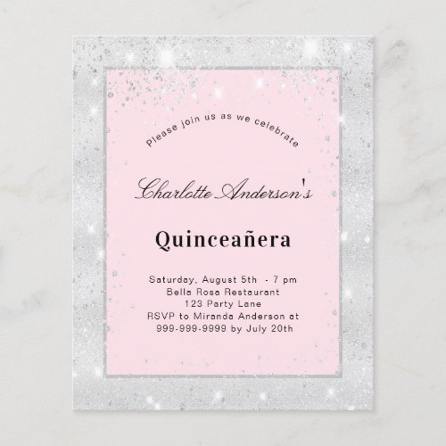 Budget Quinceanera silver blush pink glitter dust