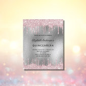 Budget Quinceanera silver glitter pink invitation