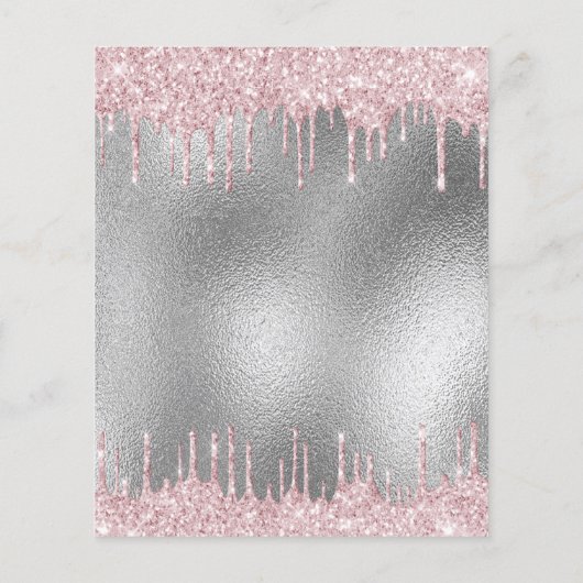 Budget Quinceanera silver glitter pink invitation (Back)