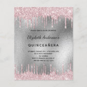 Budget Quinceanera silver glitter pink invitation (Front)