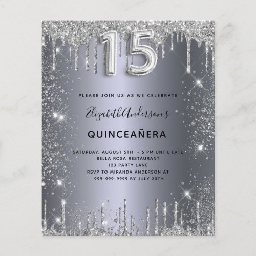 Budget Quinceanera silver metal glitter dust