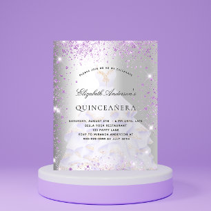 Budget Quinceanera silver purple dress invitation