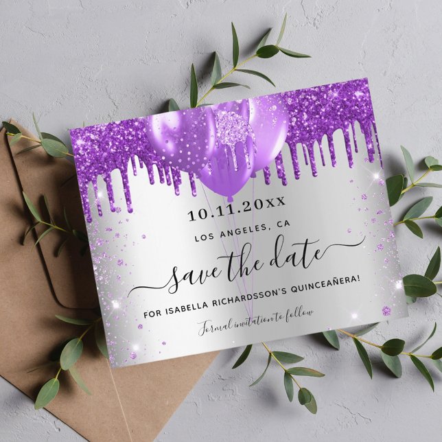 Budget Quinceanera silver purple save the date (Creator Uploaded)
