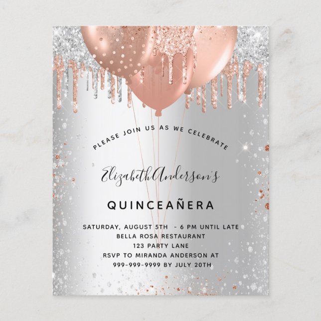 Budget Quinceanera silver rose gold balloons (Front)