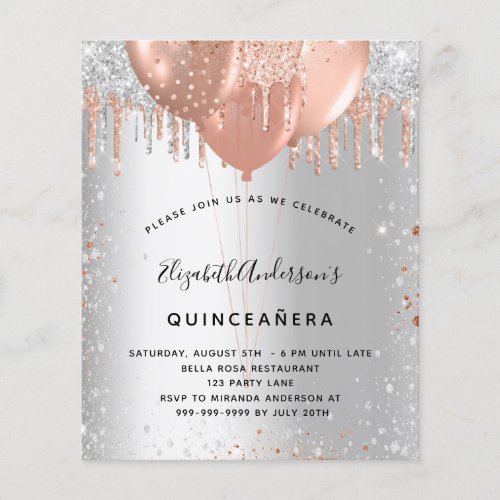 Budget Quinceanera silver rose gold balloons