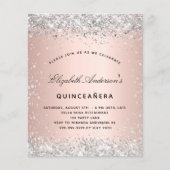 Budget Quinceanera silver rose gold invitation (Front)