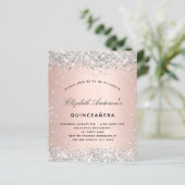 Budget Quinceanera silver rose gold invitation (Standing Front)