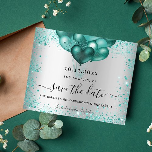 Budget Quinceanera silver teal save the date