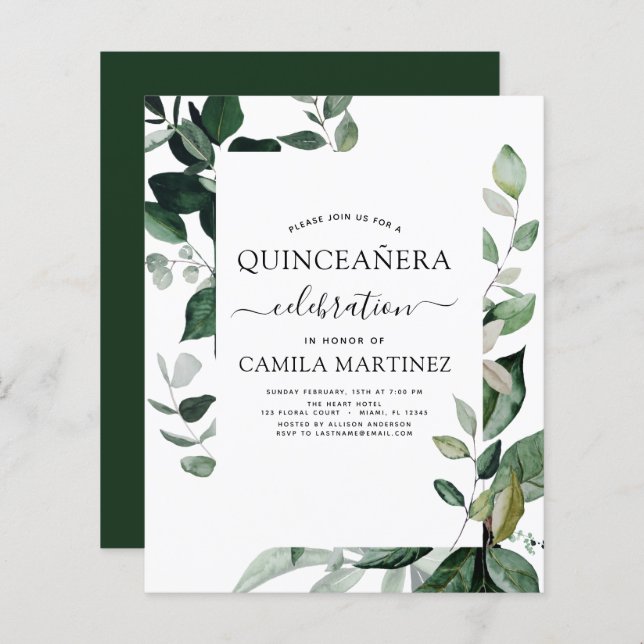Budget Quinceanera Spring Botanical Greenery (Front/Back)