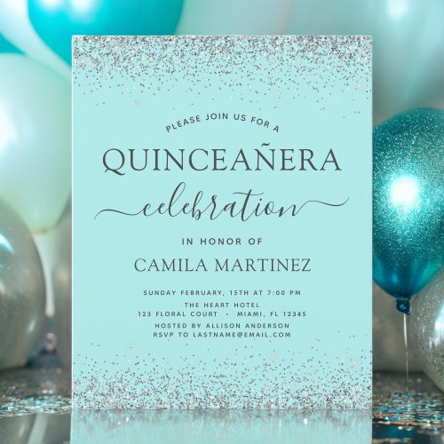 Budget Quinceanera Teal Blue Silver Glitter