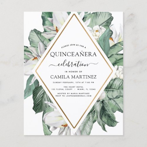 Budget Quinceaera Tropical Magnolia Invitation