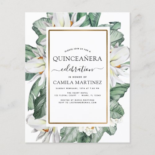 Budget Quinceaera Tropical Magnolia Invitation