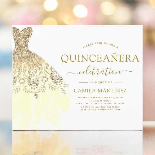 Budget Quinceanera White and Gold Glitter