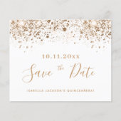 Budget Quinceanera white gold save the date (Front)