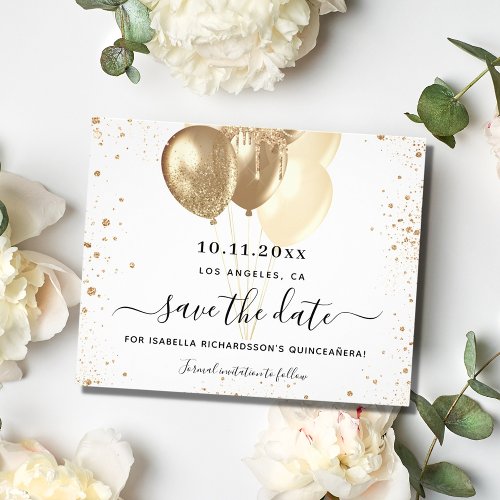Budget Quinceanera white gold save the date