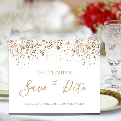 Budget Quinceanera white gold save the date