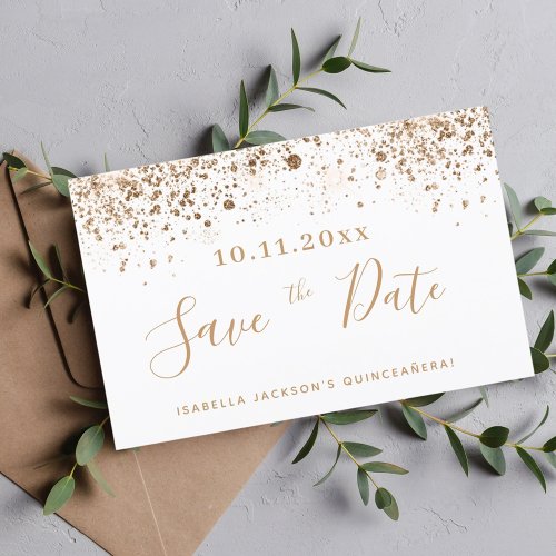 Budget Quinceanera white gold save the date