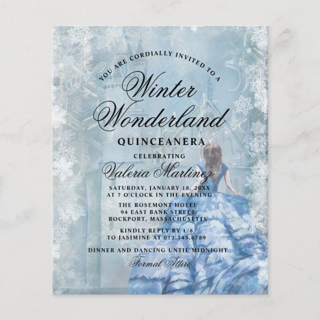 Budget Quinceanera Winter Wonderland Invitation (Front)