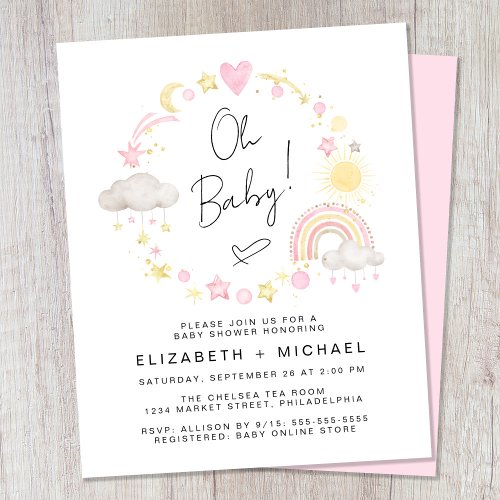 Budget Rainbow Baby Girl Couples Shower Invitation