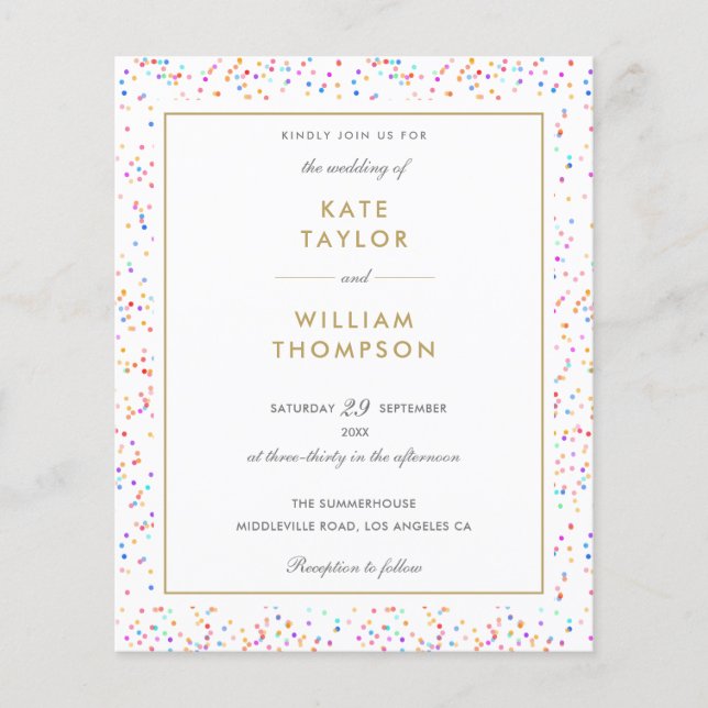 Budget Rainbow Confetti Photo Wedding Invitation (Front)