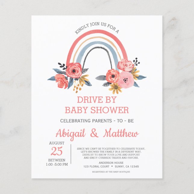 BUDGET Rainbow Drive By Baby Shower Invitation Flyer (Front)