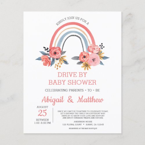BUDGET Rainbow Drive By Baby Shower Invitation Flyer