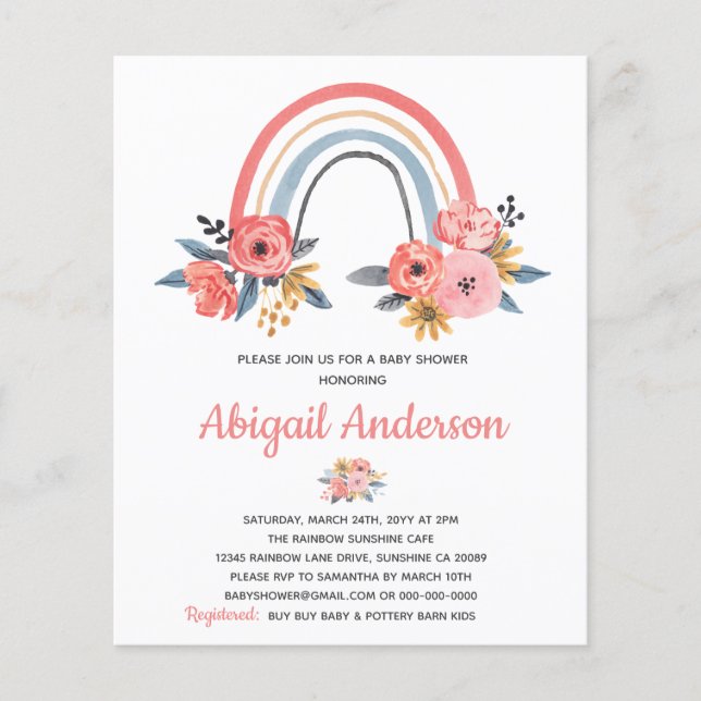 Budget Rainbow Floral Baby Shower Invitation (Front)