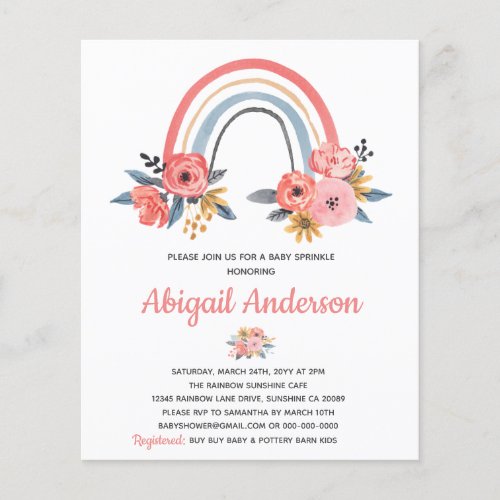 Budget Rainbow Floral Baby Sprinkle Invitation