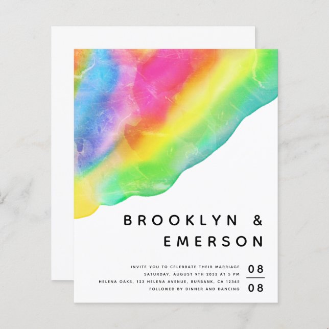 Budget Rainbow Gay Wedding Invitation (Front/Back)