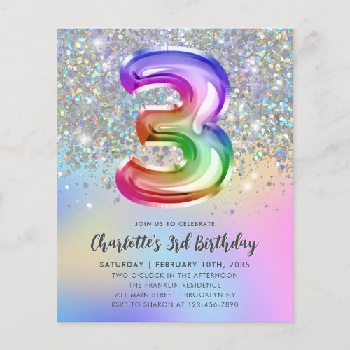 Budget Rainbow Glitter Foil Balloon 3rd Birthday