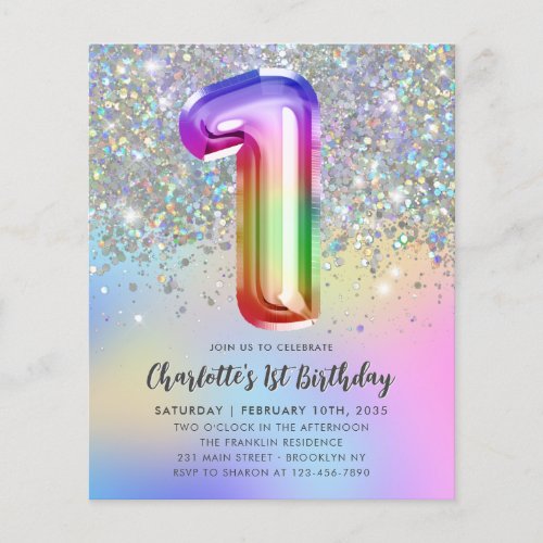 Budget Rainbow Glitter Foil Girl 1st Birthday