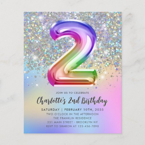 Budget Rainbow Glitter Foil Girl 2nd Birthday