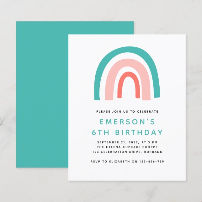 Budget Rainbow Kid's Birthday Party Invitation (Front/Back)