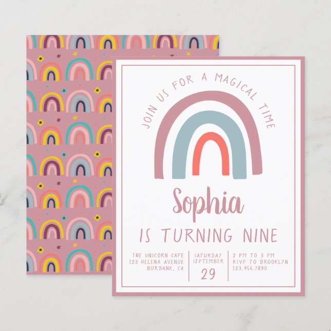 Budget Rainbow Magical Birthday Party Invitation (Front/Back)