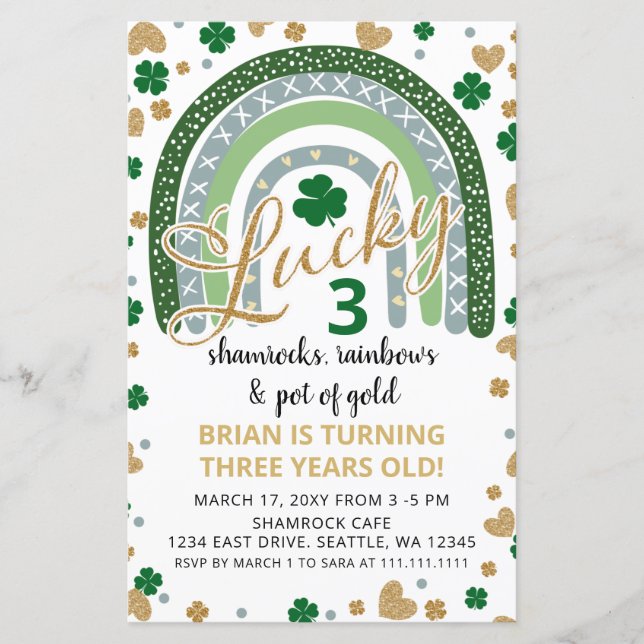 Budget Rainbow St Patrick Boy Birthday Invitation (Front)