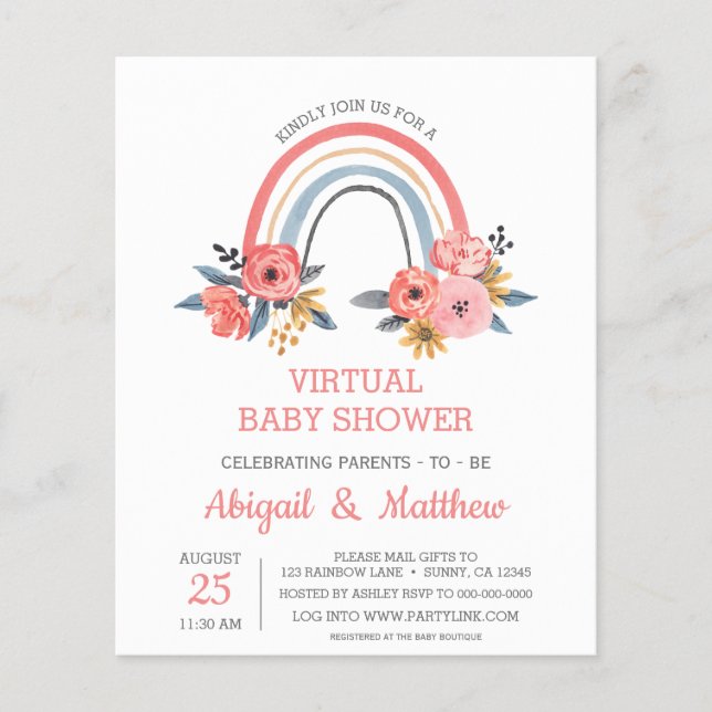BUDGET Rainbow Virtual Baby Shower Invitation  (Front)