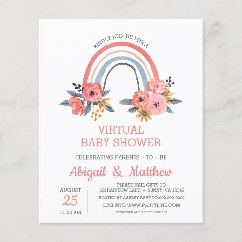BUDGET Rainbow Virtual Baby Shower Invitation  Flyer