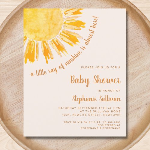 Budget Ray of Sunshine Boho Baby Shower Invitation