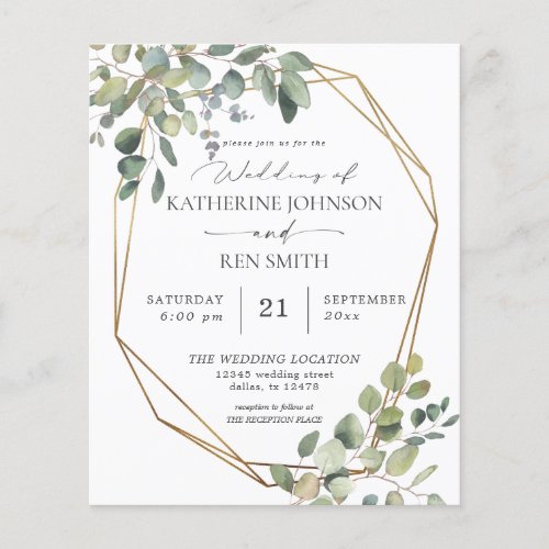 Budget REC Rustic Eucalyptus  Gold Frame Wedding Flyer