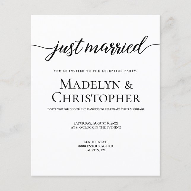 Budget Reception Only Wedding Photo Just married Flyer (Front)