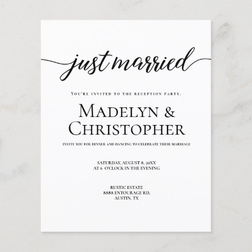 Budget Reception Only Wedding Photo Just married Flyer