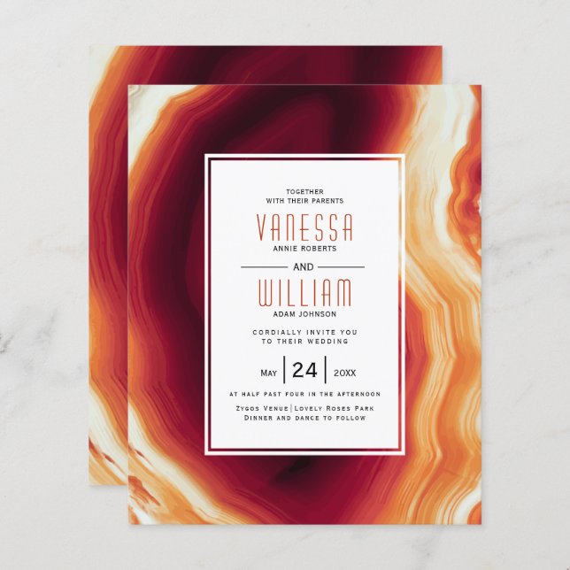 BUDGET Red agate slice fall wedding invitation (Front/Back)