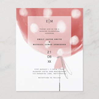 Budget Red Balloon Modern Simple Wedding Invite