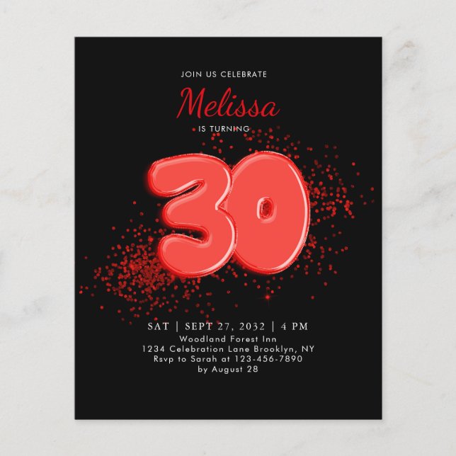 BUDGET Red Black Balloons Confetti Adult Birthday (Front)