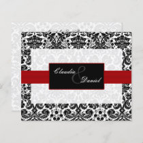 Budget Red Black Damask Wedding Invitation