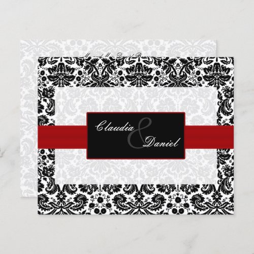 Budget Red Black Damask Wedding Invitation