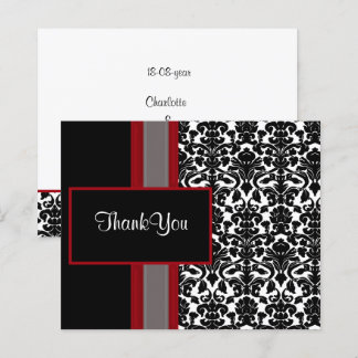 Budget Red Black Damask Wedding Thank You Cards